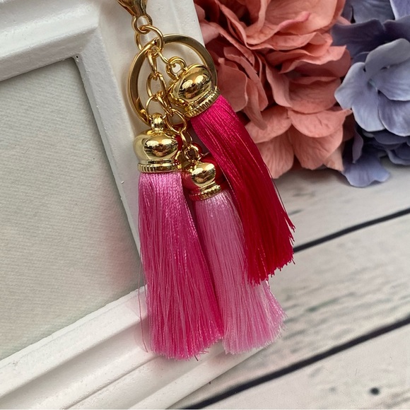 Multi Shade Pink Tassel Keychain Purse Charm - Picture 3 of 12